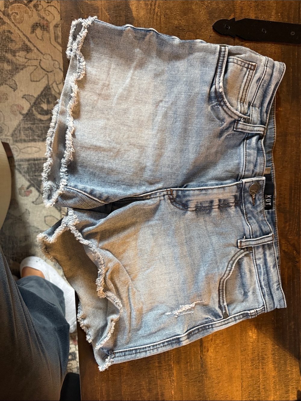 Kut from the Kloth Light Wash Distressed Frayed Hem Denim Shorts